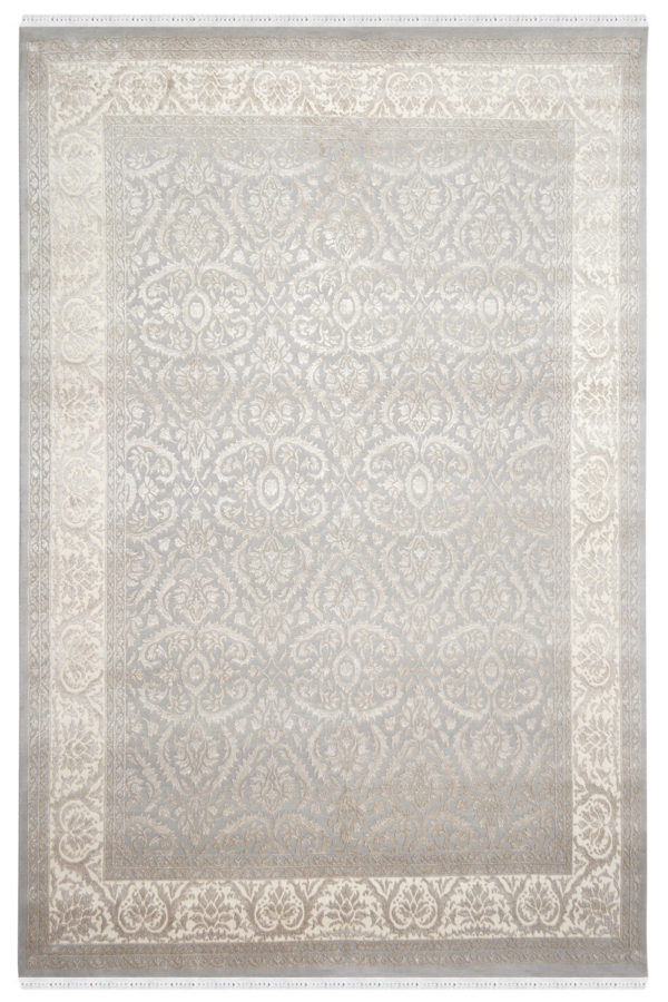 Embossed Grey Handknotted Wool Rug